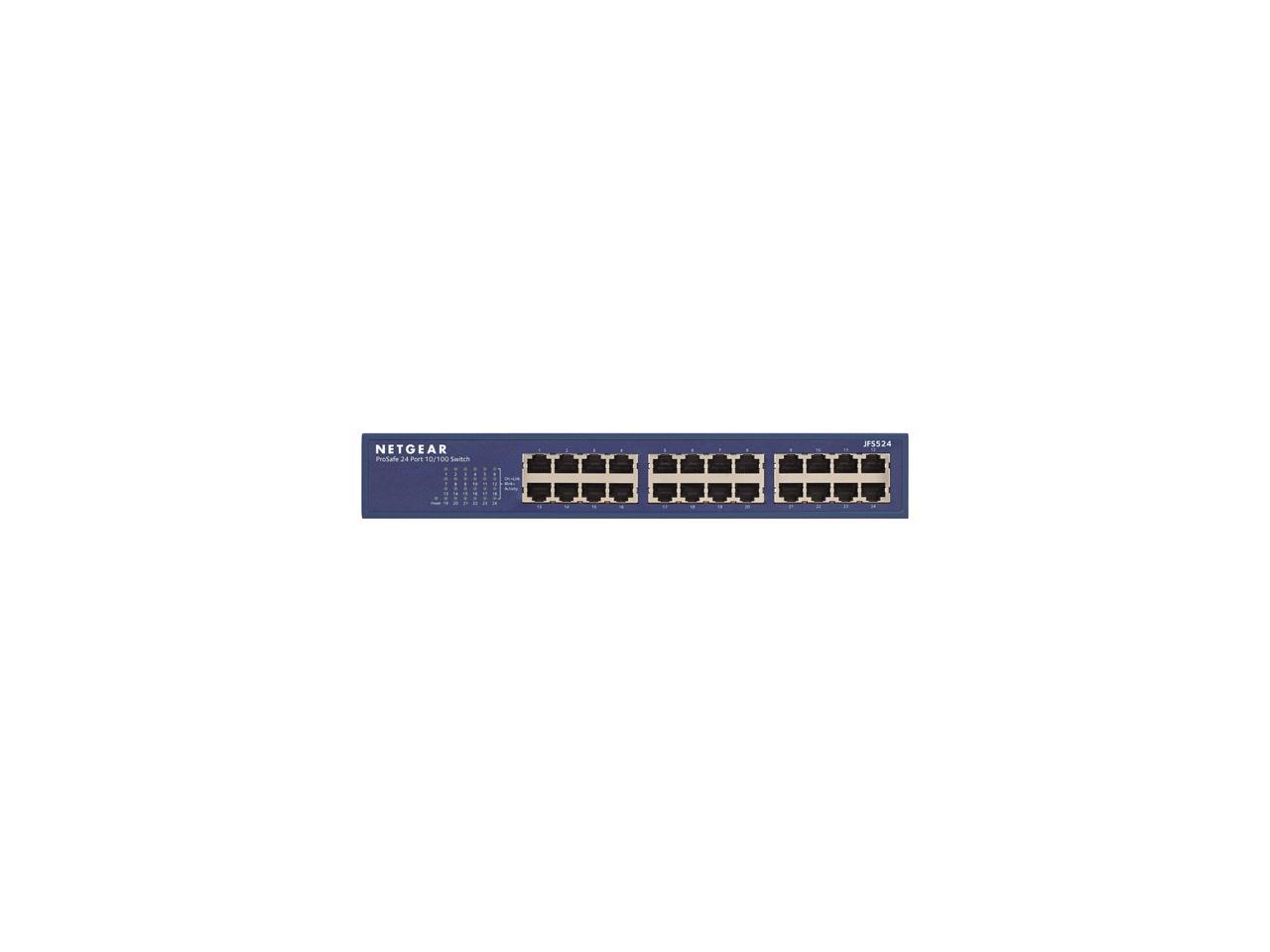 NETGEAR 24-Port Fast Ethernet 10/100 Unmanaged Switch (JFS524) - Desktop/Rackmount, and ProSAFE Protection