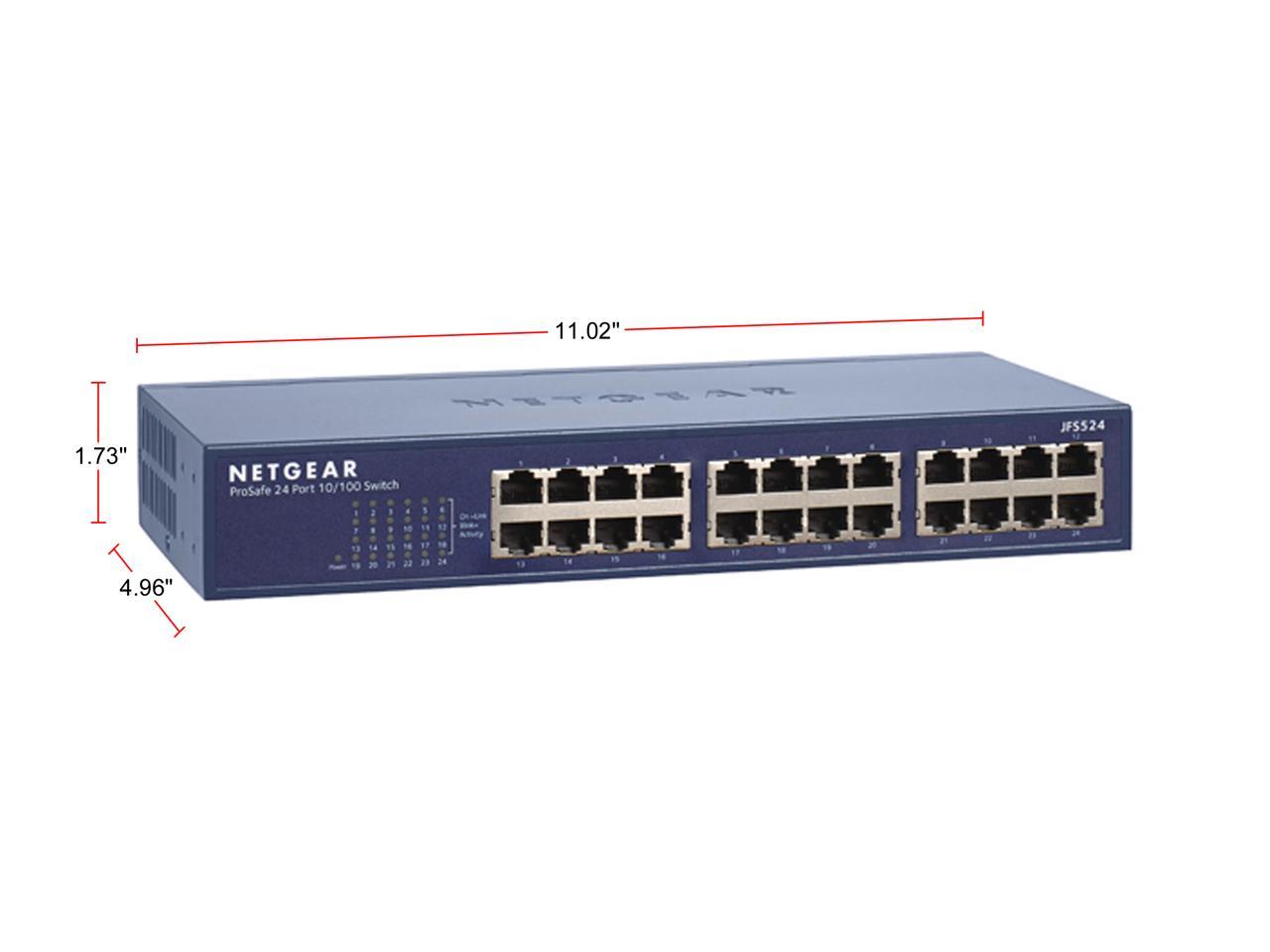 NETGEAR 24-Port Fast Ethernet 10/100 Unmanaged Switch (JFS524) - Desktop/Rackmount, and ProSAFE Protection