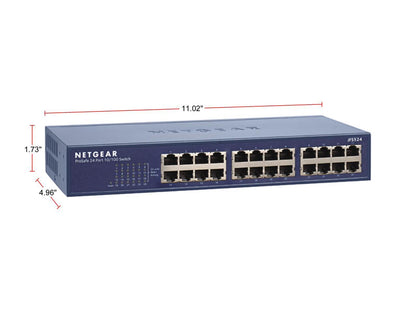 NETGEAR 24-Port Fast Ethernet 10/100 Unmanaged Switch (JFS524) - Desktop/Rackmount, and ProSAFE Protection