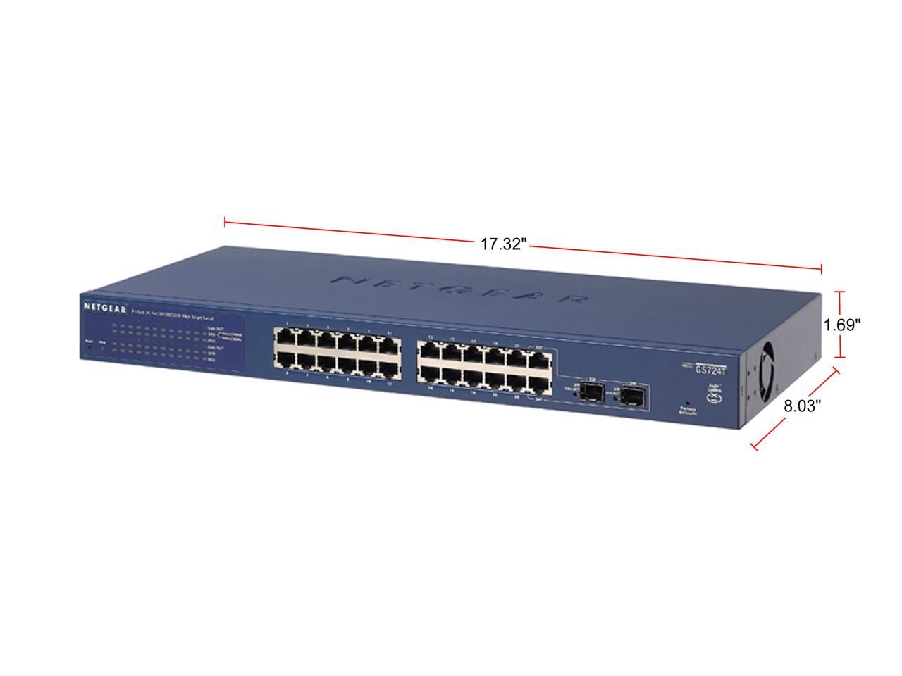 NETGEAR 24-Port Gigabit Ethernet Smart Switch (GS724Tv4) - Managed with 2 x 1G SFP, Desktop/Rackmount, and ProSAFE Limited Lifetime Protection
