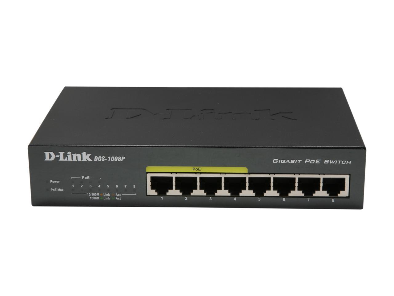 D-Link DGS-1008P Switches 4 to 10 Ports 8-port Gigabit Ethernet POE Switch