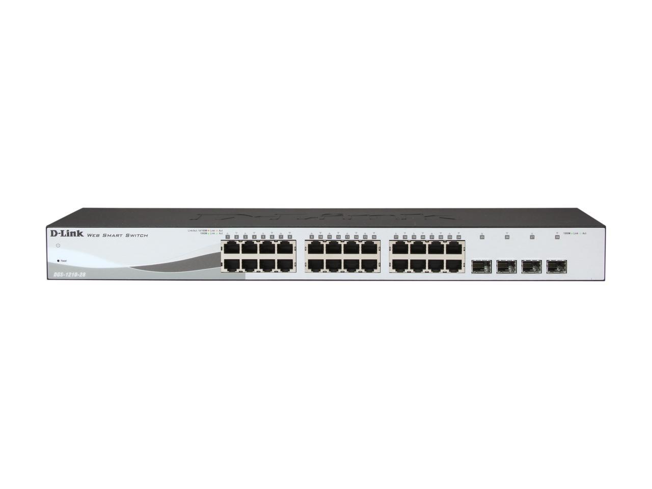 D-Link 28 Port Smart Managed Layer 2+ Gigabit Ethernet Switch with 4 Gigabit RJ45/SFP COMBO Ports (DGS-1210-28)