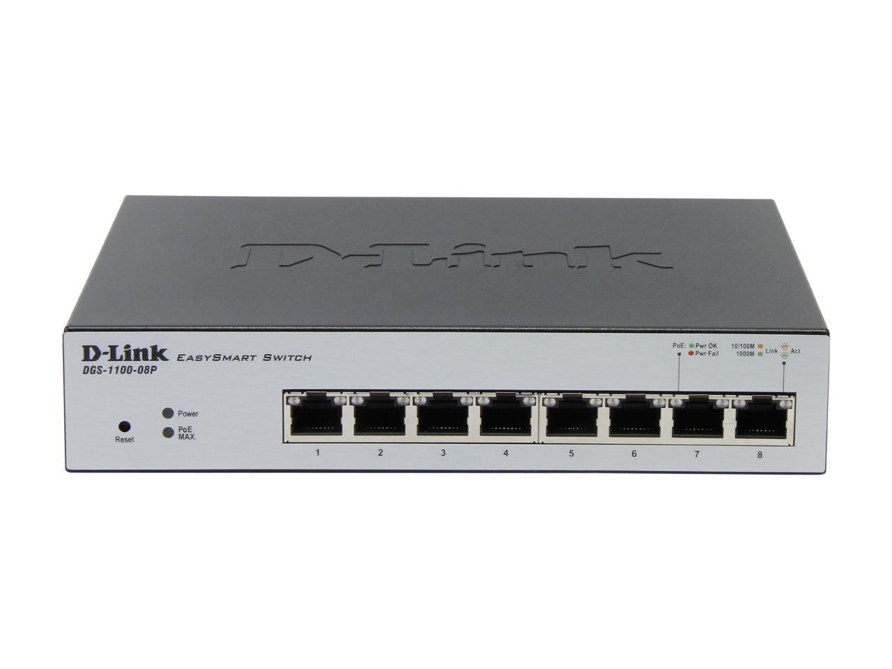 D-Link 8-Port EasySmart Gigabit PoE Ethernet Switch - Lifetime Warranty (DGS-1100-08P)
