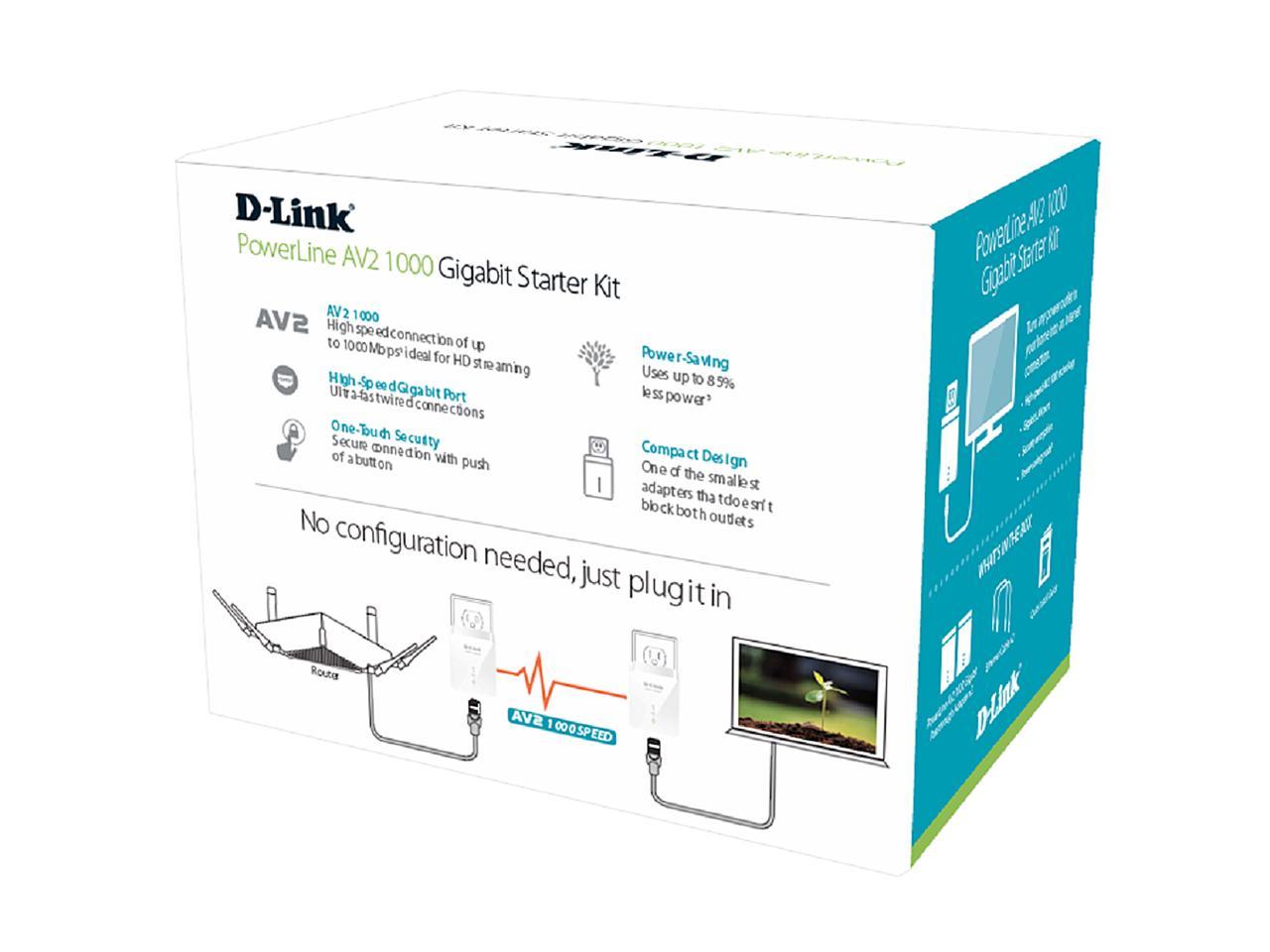 D-Link PowerLine DHP-601AV AV2 AV1000 Gigabit Starter Kit, up to 1000 Mbps