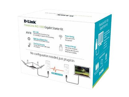 D-Link PowerLine DHP-601AV AV2 AV1000 Gigabit Starter Kit, up to 1000 Mbps