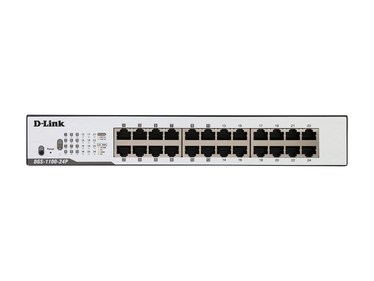 D-Link DGS-1100-24P 24-Port Gigabit EasySmart Metal Rackmount Switch with 12 PoE+ Ports