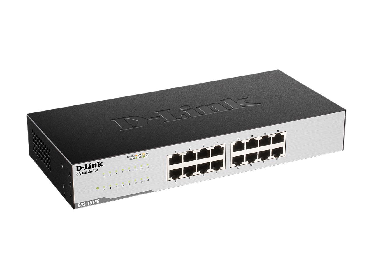 D-Link DGS-1016C 16-Port 10/100/1000 Mbps Unmanaged Switch