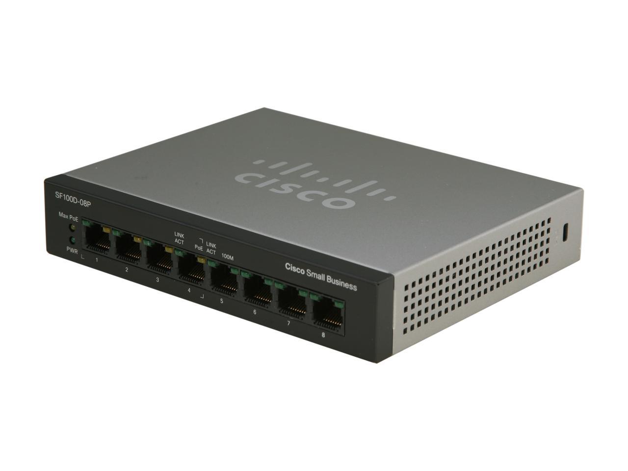 Cisco Small Business 100 Series SF100D-08P-NA Unmanaged 8-Port PoE Desktop Switch