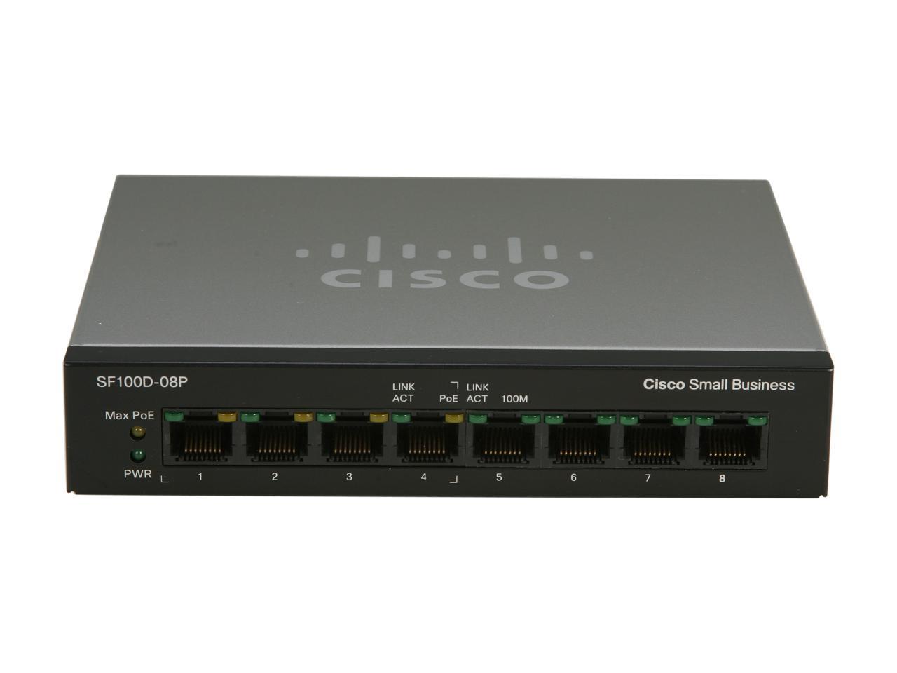 Cisco Small Business 100 Series SF100D-08P-NA Unmanaged 8-Port PoE Desktop Switch
