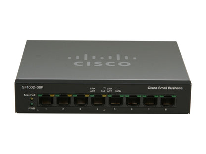 Cisco Small Business 100 Series SF100D-08P-NA Unmanaged 8-Port PoE Desktop Switch