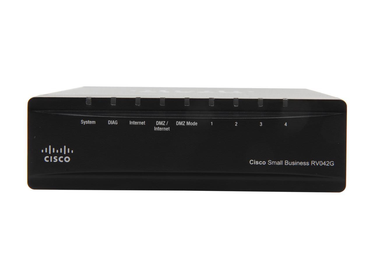 Cisco Small Business RV042G-K9-NA Dual Gigabit WAN VPN Router 2 x 10/100/1000Mbps WAN Ports 4 x 10/100/1000Mbps LAN Ports