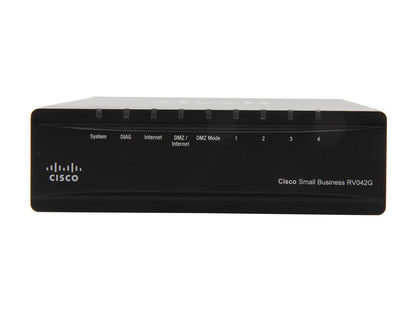 Cisco Small Business RV042G-K9-NA Dual Gigabit WAN VPN Router 2 x 10/100/1000Mbps WAN Ports 4 x 10/100/1000Mbps LAN Ports