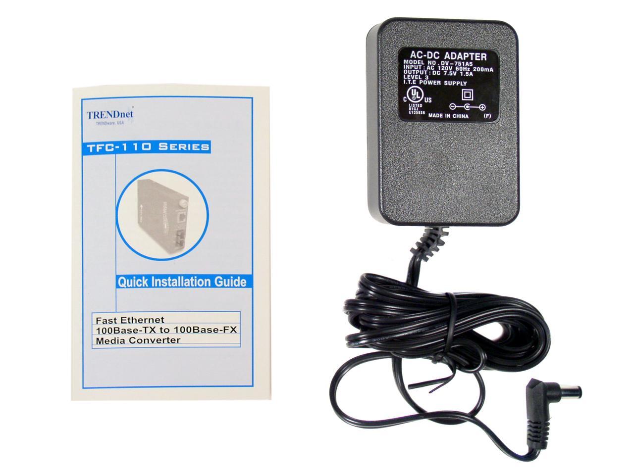 TRENDnet TFC-110MST Fiber Media Converter 100M, 200M(Full-Duplex) 1 x 10/100Base-TX 1 x 100Base-FX