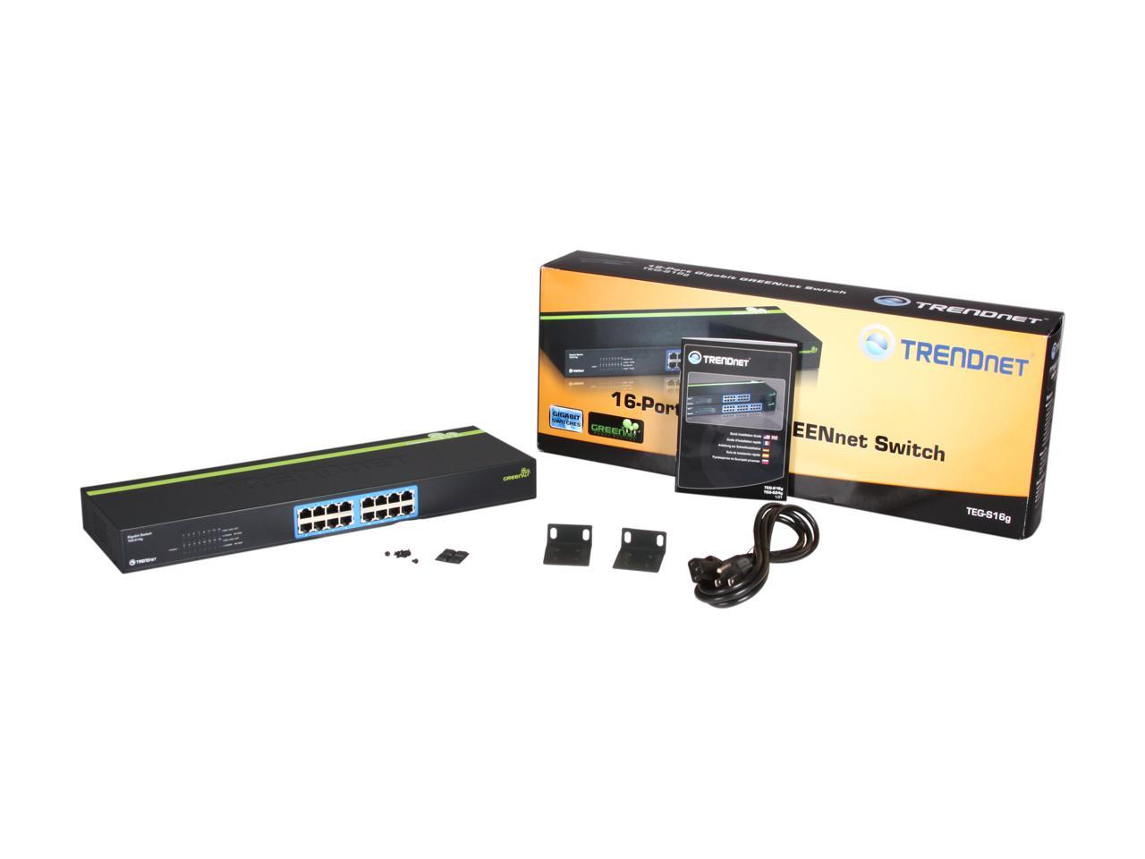 TRENDnet TEG-S16G Unmanaged 16-Port Gigabit GREENnet Switch. Limited Life Time Warranty