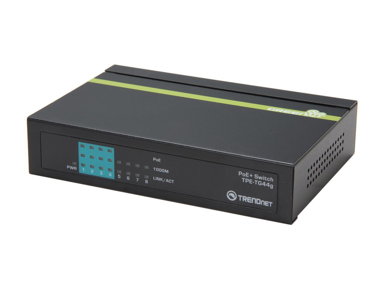 TRENDnet TPE-TG44G 8-Port Gigabit GREENnet PoE+ Switch. Limited Life Time Warranty
