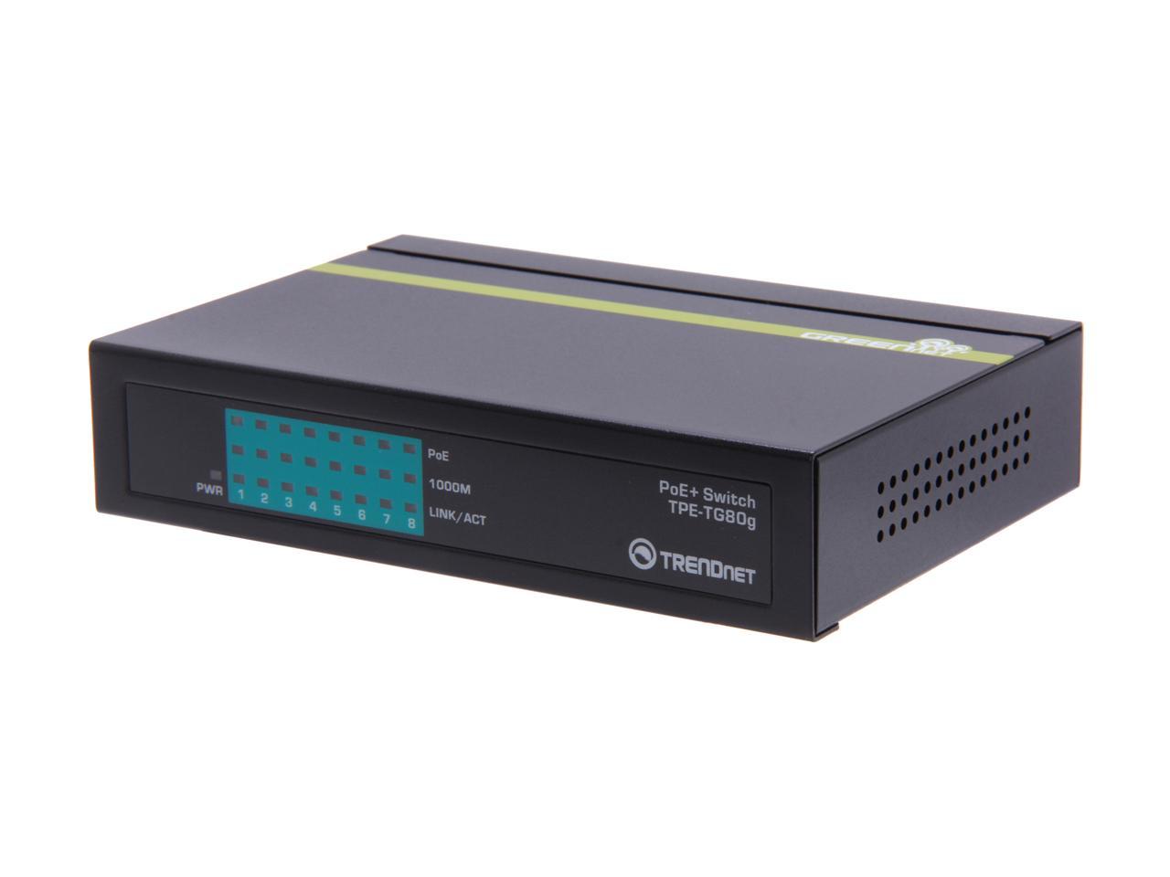TRENDnet TPE-TG80G Unmanaged 8-Port Gigabit GREENnet PoE+ Switch. Limited Life Time Warranty