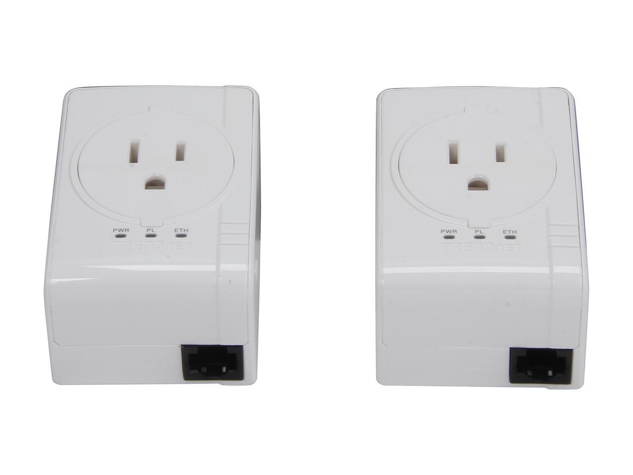 TRENDnet TPL-407E2K Powerline AV500 Nano Adapter Kit with Built-In Outlet, Up to 500Mbps