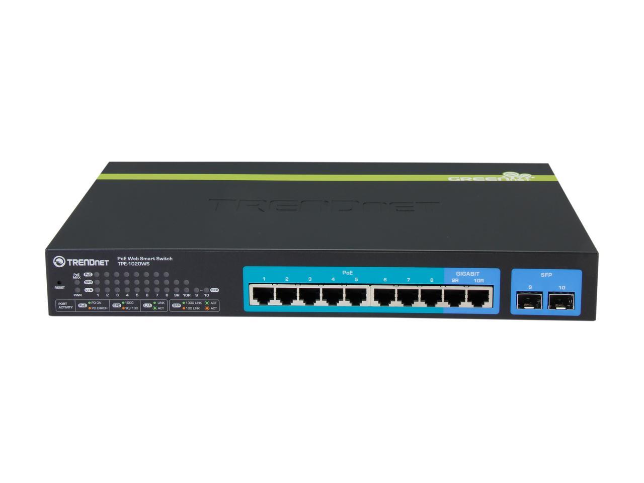 TRENDnet TPE-1020WS 10-Port Gigabit Web Smart PoE+ Switch. Limited Life Time Warranty