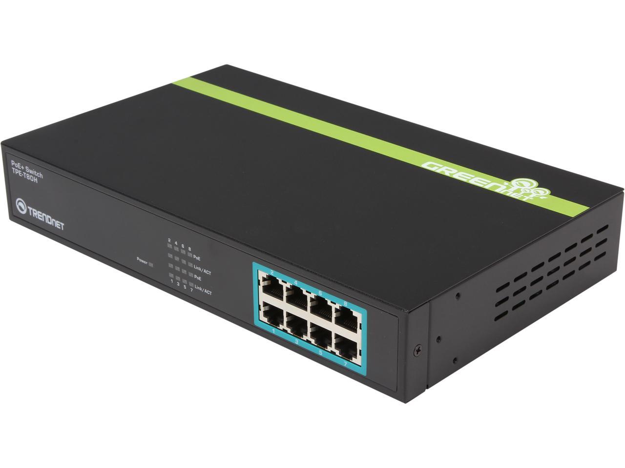 TRENDnet TPE-T80H Switches 4 to 10 Ports 8-Port PoE+ Switch. Limited Life Time Warranty