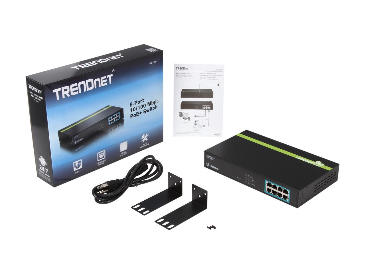 TRENDnet TPE-T80H Switches 4 to 10 Ports 8-Port PoE+ Switch. Limited Life Time Warranty
