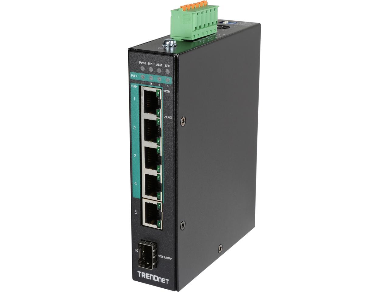 TRENDnet TI-PG541i 6-port Hardened Industrial Gigabit PoE+ Layer 2 Managed DIN-Rail Switch Limited Lifetime Warranty