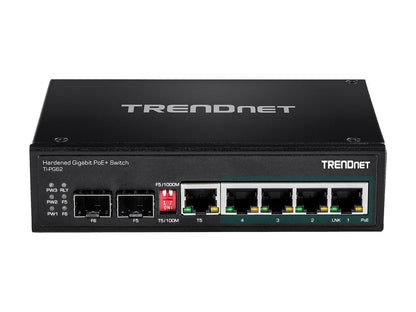 TRENDnet TI-PG62 6-Port Hardened Industrial Gigabit PoE+ DIN-Rail Switch Limited Lifetime Warranty