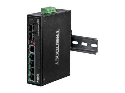 TRENDnet TI-PG62 6-Port Hardened Industrial Gigabit PoE+ DIN-Rail Switch Limited Lifetime Warranty