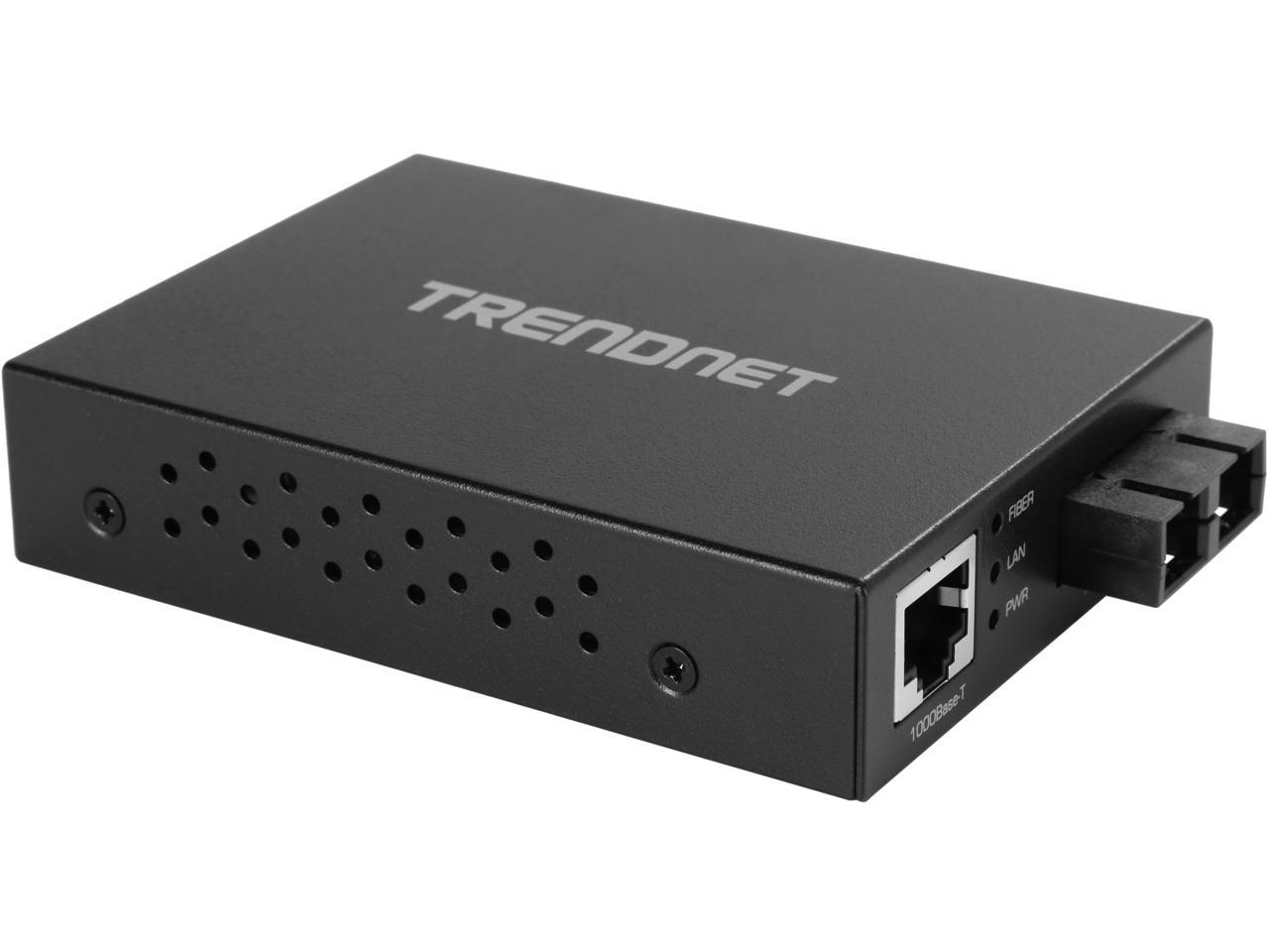 TRENDnet TFC-GMSC 1000Base-T to 1000Base-SX Multi-Mode SC Fiber Converter Gigabit Ethernet: 2000 Mbps (full duplex)Optical fiber: 1.25 Gbps 1 x 10/100/1000 Mbps Auto-MDIX Gigabit port1 x 100/1000 Mbps SC-type multi-mode fiber port