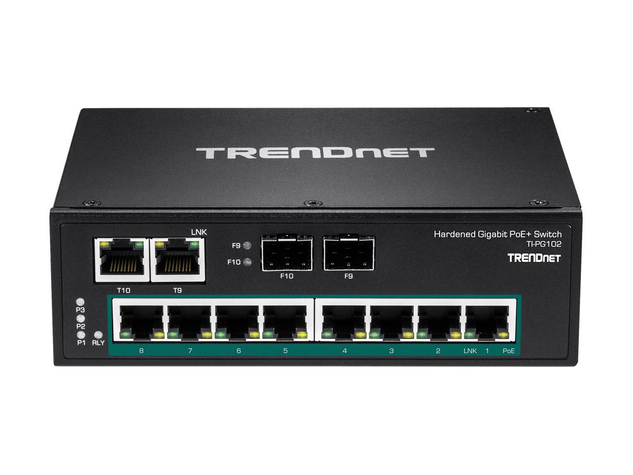 TRENDnet TI-PG102 10-Port Industrial Gigabit PoE+ DIN-Rail Switch Limited Lifetime Warranty