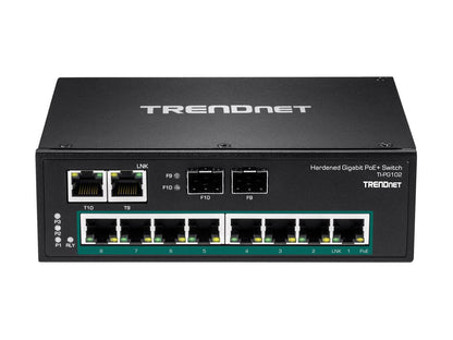 TRENDnet TI-PG102 10-Port Industrial Gigabit PoE+ DIN-Rail Switch Limited Lifetime Warranty