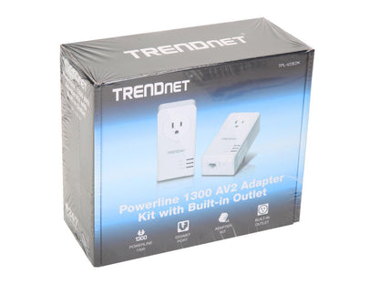 TRENDnet TPL-423E2K Powerline 1300 AV2 Adapter Kit with Built-in Outlet, Gigabit Port, IEEE 1905.1 & IEEE 1901, Homeplug AV2 (2-Pack)