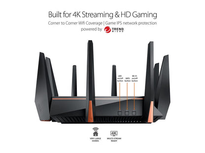 ASUS Gaming Router Tri-band Wi-Fi (Up to 5334 Mbps) for VR & 4K Streaming, 1.8GHz Quad-Core Processor, Gaming Port, Whole Home Mesh System, & AiProtection Network with 8xGigabit LAN Ports (GT-AC5300)