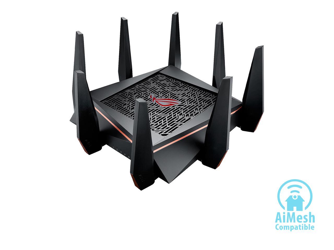ASUS Gaming Router Tri-band Wi-Fi (Up to 5334 Mbps) for VR & 4K Streaming, 1.8GHz Quad-Core Processor, Gaming Port, Whole Home Mesh System, & AiProtection Network with 8xGigabit LAN Ports (GT-AC5300)
