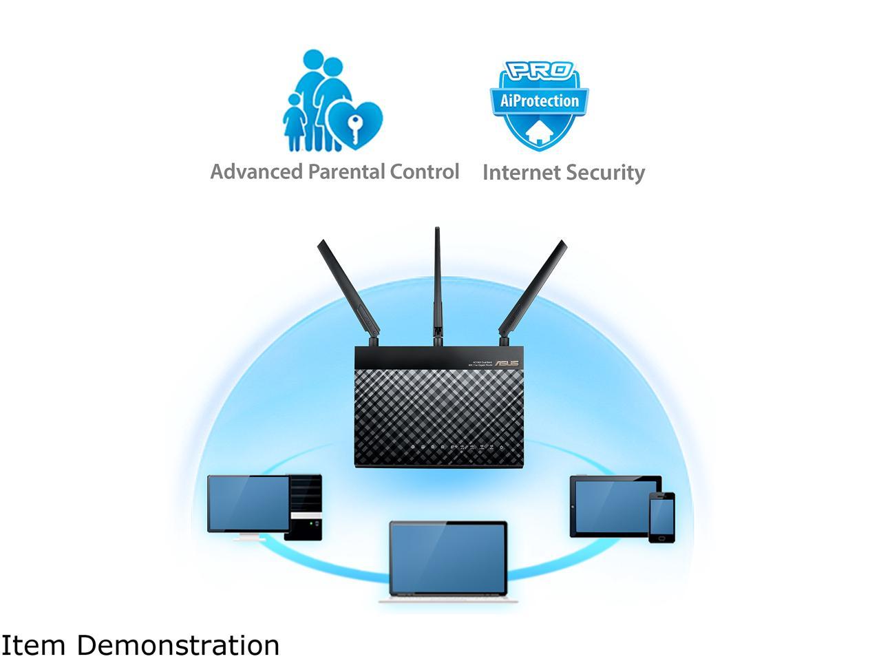 Asus AC1900 Dual Band Gigabit WiFi Router with MU-Mimo, Aimesh for Mesh WIFI System, Aiprotection Network Security Powered by Trend Micro, Adaptive Qos and Parental Control (RT-AC1900P)