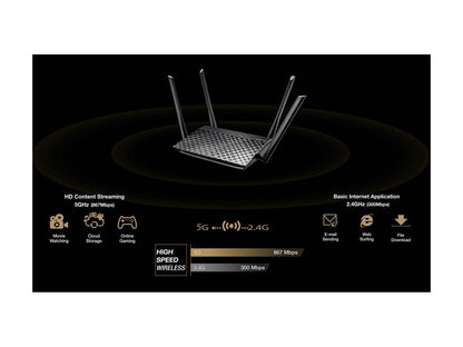 ASUS RT-AC1200 V2 AC1200 Dual Band WiFi Router, Easy 3-step setup, 4 LAN ports, Gaming & Streaming