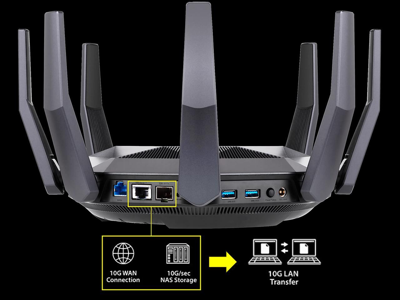 ASUS RT-AX89X AX6000 Dual Band WiFi 6 Router, 802.11ax 12 streams 6000Mbps , Lifetime Free Internet Security, supports AiMesh, MU-MIMO, 8 Gb LAN ports, Dual 10G ports (10GBase-T & 10G SFP+), VPN, Gaming & Streaming