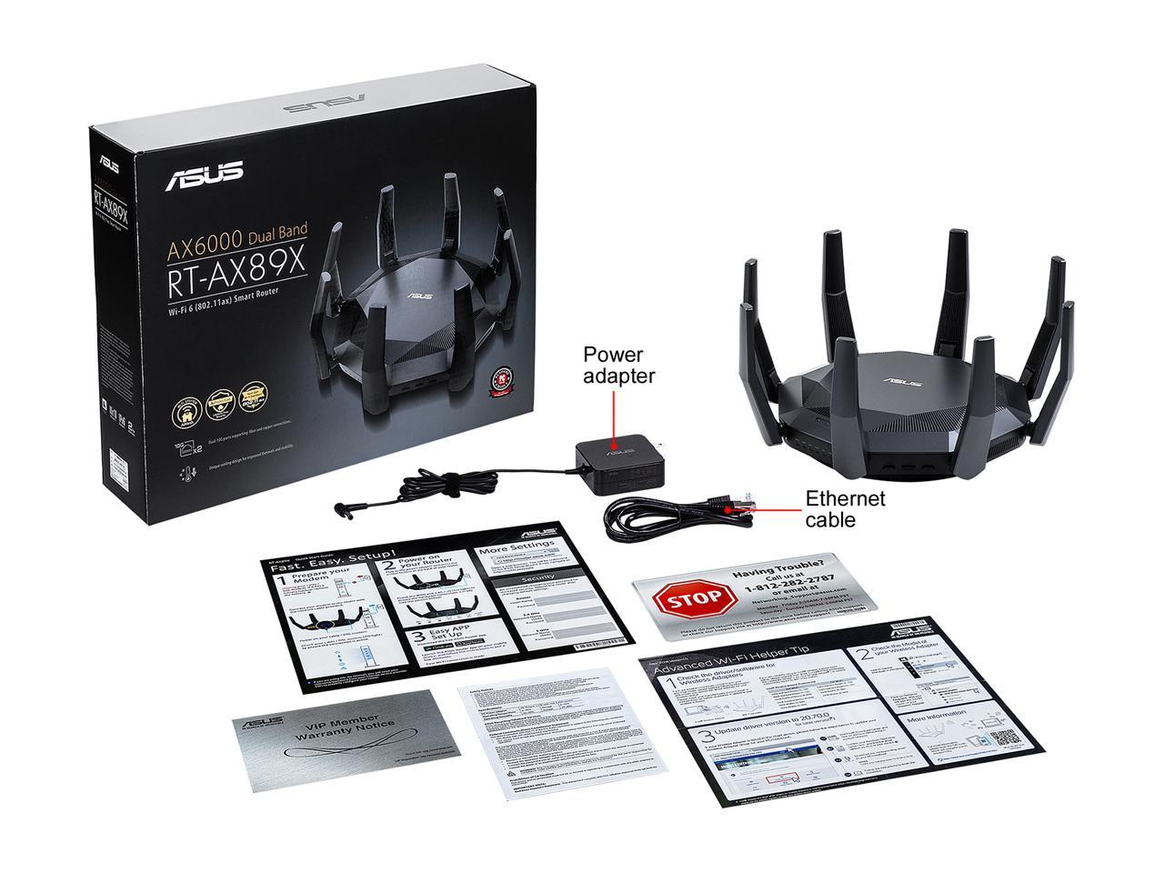 ASUS RT-AX89X AX6000 Dual Band WiFi 6 Router, 802.11ax 12 streams 6000Mbps , Lifetime Free Internet Security, supports AiMesh, MU-MIMO, 8 Gb LAN ports, Dual 10G ports (10GBase-T & 10G SFP+), VPN, Gaming & Streaming