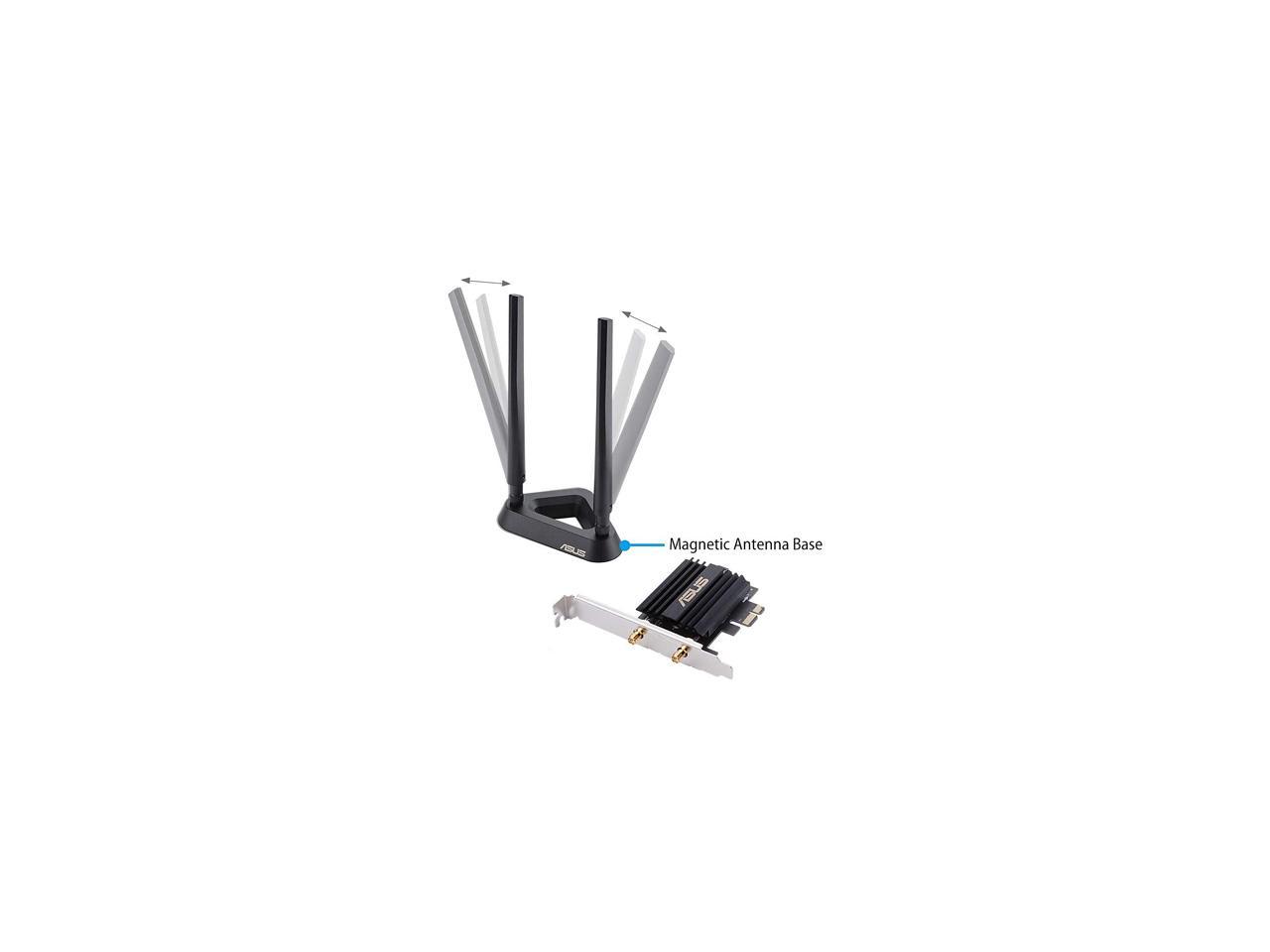 ASUS PCE-AX58BT AX3000 Dual Band PCI-E WiFi 6 (802.11ax) Adapter IEEE 802.11 ax, Bluetooth 5.0 PCI Express AX 3000 (2402Mbps+574Mbps) Wireless Data Rates
