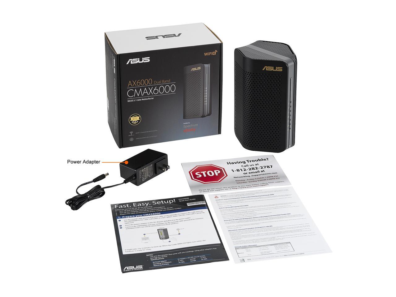 ASUS AX6000 WiFi 6 Cable Modem Wireless Router Combo (CM-AX6000) - Dual Band, DOCSIS 3.1, Gigabit Internet Support, Approved by Comcast Xfinity and Spectrum, 160MHz Bandwidth, 4K Video Playback, OFDMA, MU-MIMO