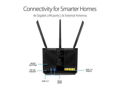 ASUS AC1900 WiFi Router (RT-AC67P) - Dual Band Wireless Internet Router, Easy Setup, VPN, Parental Control, AiRadar Beamforming Technology extends Speed, Stability & Coverage, MU-MIMO