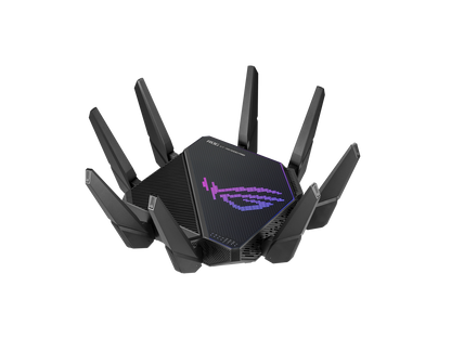 ASUS ROG Rapture GT-AX11000 Pro Tri-Band WiFi 6 gaming router, 2.5G port, 10G port, Quad-core 2.0 GHz CPU, ASUS RangeBoost Plus, UNII4, Triple-level game acceleration, Lifetime internet security, and AiMesh support
