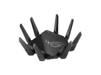 ASUS ROG Rapture GT-AX11000 Pro Tri-Band WiFi 6 gaming router, 2.5G port, 10G port, Quad-core 2.0 GHz CPU, ASUS RangeBoost Plus, UNII4, Triple-level game acceleration, Lifetime internet security, and AiMesh support