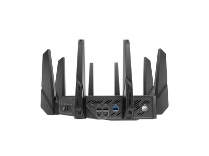 ASUS ROG Rapture GT-AX11000 Pro Tri-Band WiFi 6 gaming router, 2.5G port, 10G port, Quad-core 2.0 GHz CPU, ASUS RangeBoost Plus, UNII4, Triple-level game acceleration, Lifetime internet security, and AiMesh support