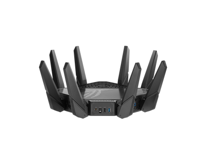ASUS ROG Rapture GT-AX11000 Pro Tri-Band WiFi 6 gaming router, 2.5G port, 10G port, Quad-core 2.0 GHz CPU, ASUS RangeBoost Plus, UNII4, Triple-level game acceleration, Lifetime internet security, and AiMesh support