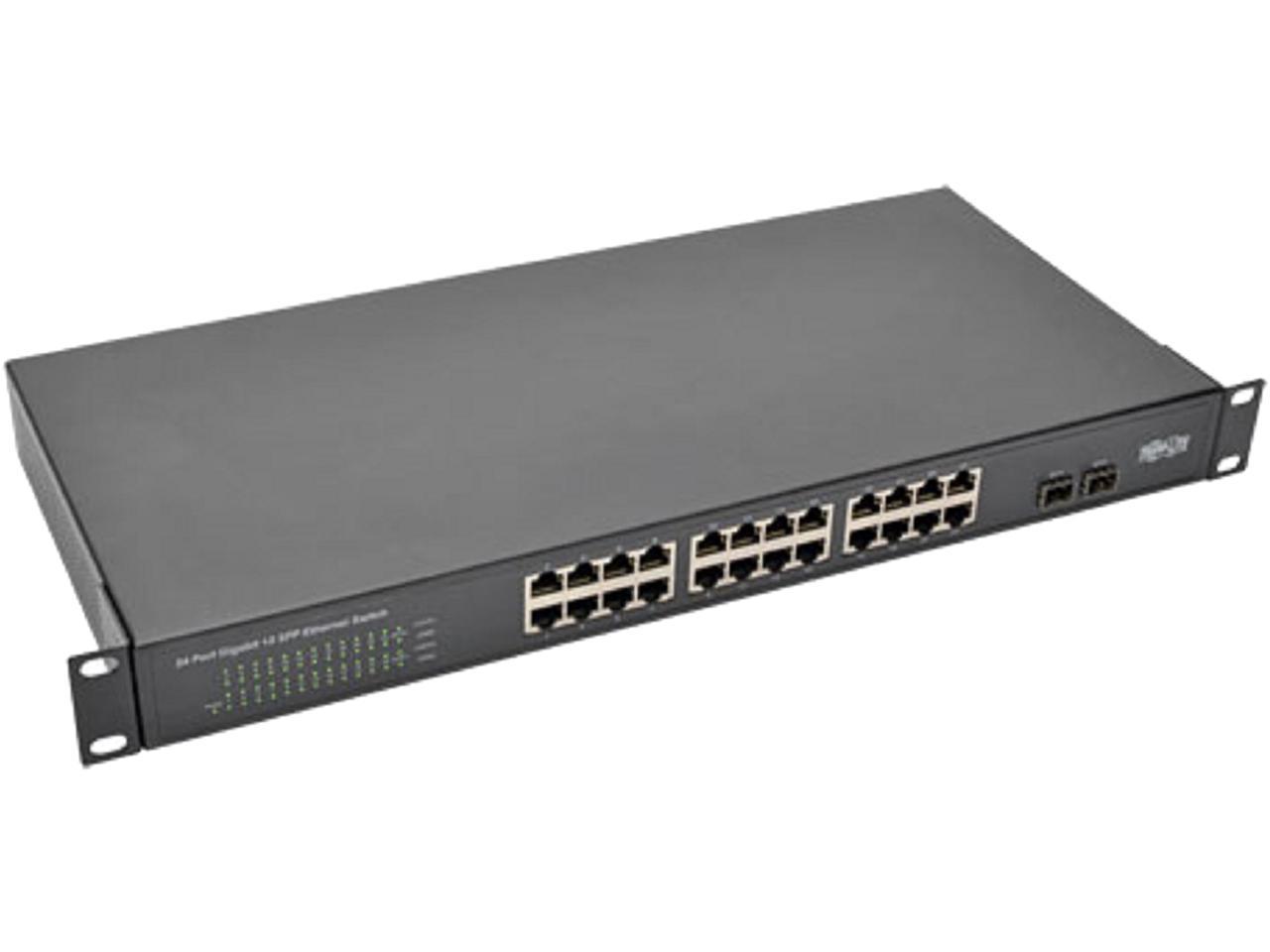 Tripp Lite 24-Port Rack-Mount/Desktop Gigabit Ethernet Unmanaged Switch, 10/100/1000 Mbps, 2 Gigabit SFP Ports, Metal Housing, 1URM (NG24)