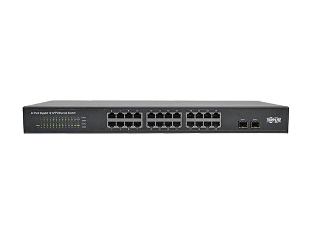Tripp Lite 24-Port Rack-Mount/Desktop Gigabit Ethernet Unmanaged Switch, 10/100/1000 Mbps, 2 Gigabit SFP Ports, Metal Housing, 1URM (NG24)