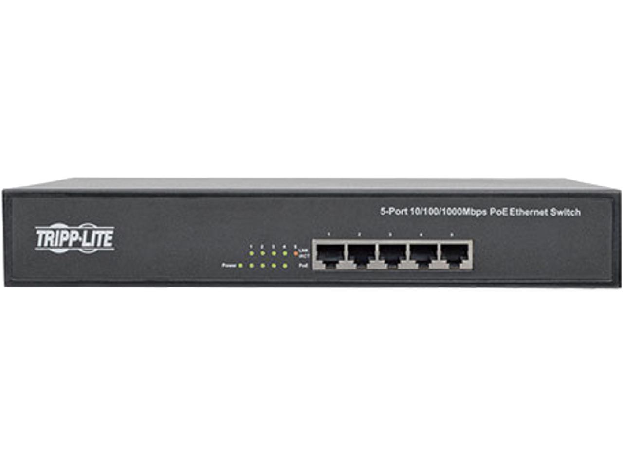 Tripp Lite 5-Port Rack-Mount/Desktop Gigabit Ethernet Unmanaged Switch with PoE, 10/100/1000 Mbps, 1URM (NG5POE)