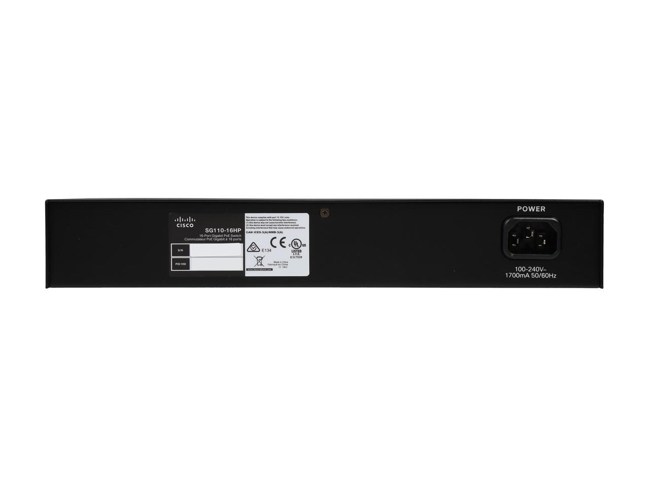CISCO SG110-16HP 16-Port PoE Unmanaged Gigabit Switch