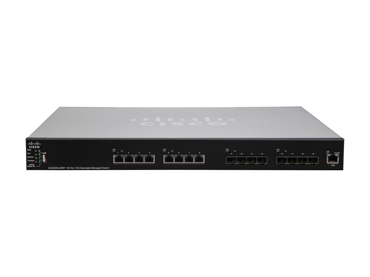 Cisco SMB SG550XG-8F8T-K9 16 Port Stackable Managed Ethernet Switch 10 Gb Ethernet Switch