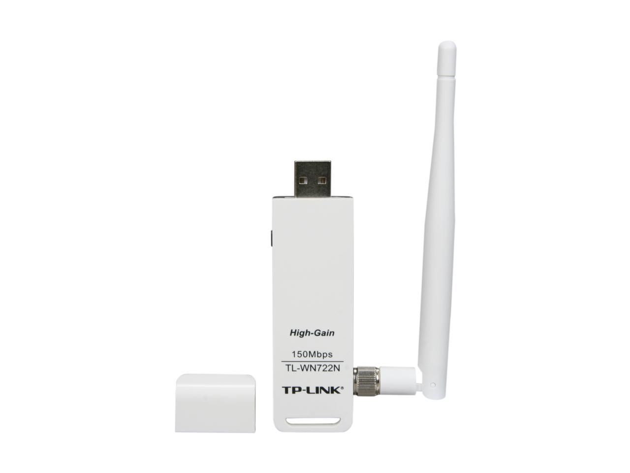 TP-LINK TL-WN722N Wireless N150 High Gain USB Adapter, 150Mbps, w/4 dBi High Gain Detachable Antenna, IEEE 802.11b/g/n, WEP, WPA/WPA2